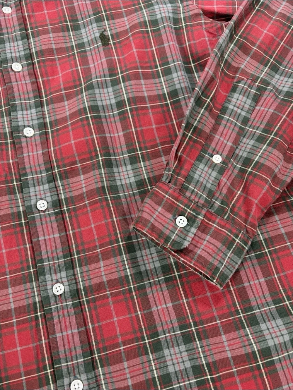 Ralph Lauren Men’s L Red & Green Plaid Classic Fit Button Down 100% Cotton Shirt
